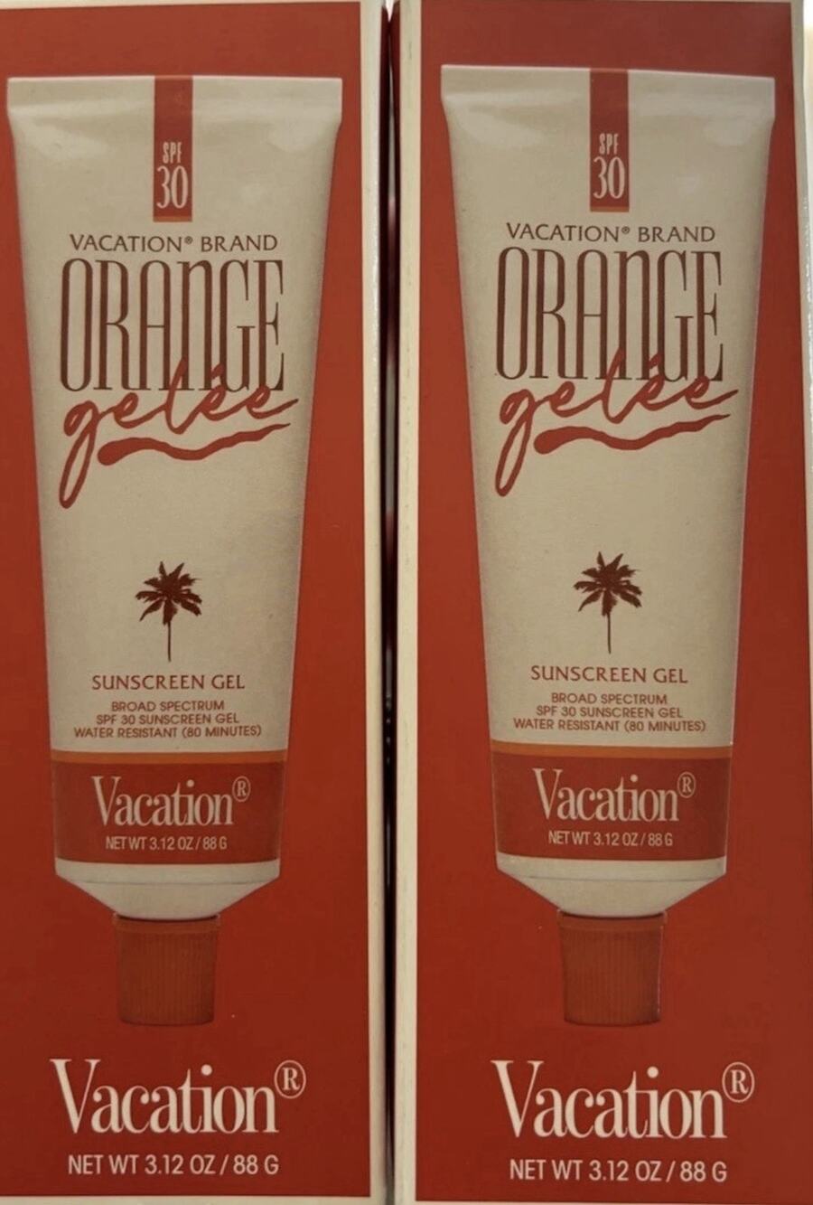‘Vacation Brand Orange Gelee SPF30 Sunscreen Gel 3.12oz LOT OF 2 EXP 6/28